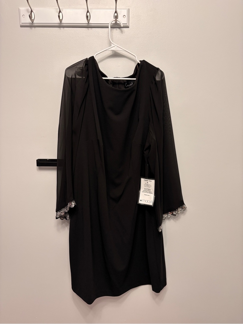 Connected Apparel Black Sheer-Sleeve Nightdress with Lace Cuffs
